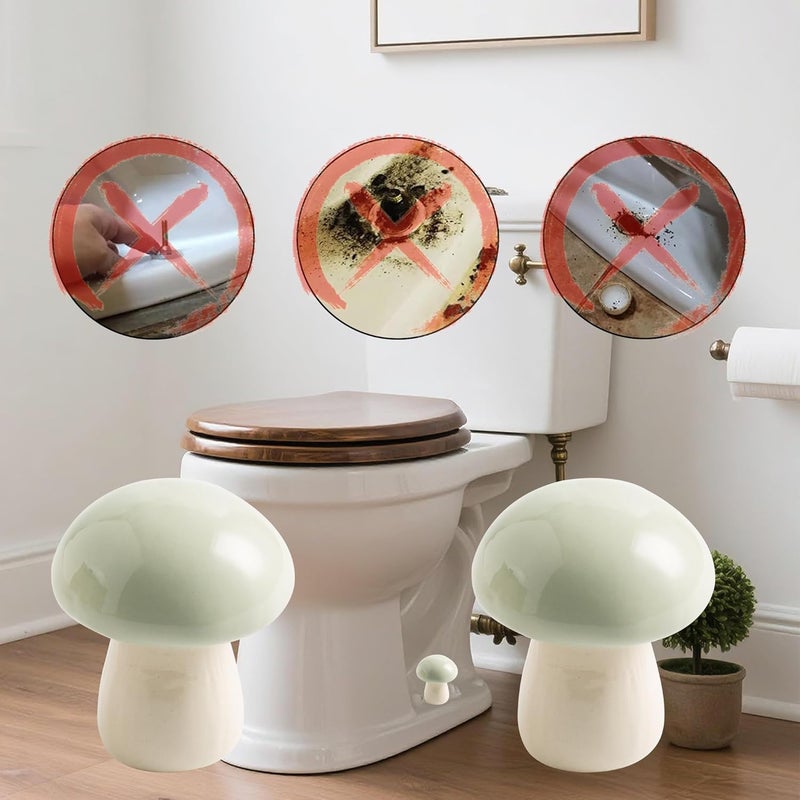 BEUNAIZER Ceramic Toilet Bolt Covers Decorative, Toilet Screw Cover Caps, Toilet Caps for Bottom of Toilet, Cute Mushroom Toilet Bolt Caps, Set of 2 Toilet Bowl Bolt Covers Floor, Bathroom Decor (Green) - Image 3
