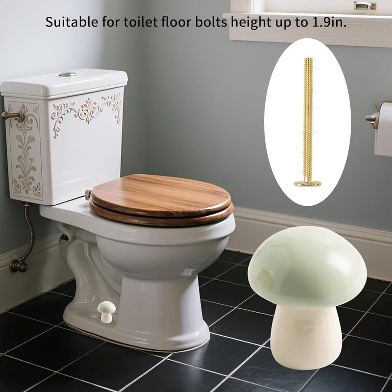 BEUNAIZER Ceramic Toilet Bolt Covers Decorative, Toilet Screw Cover Caps, Toilet Caps for Bottom of Toilet, Cute Mushroom Toilet Bolt Caps, Set of 2 Toilet Bowl Bolt Covers Floor, Bathroom Decor (Green) - Image 2