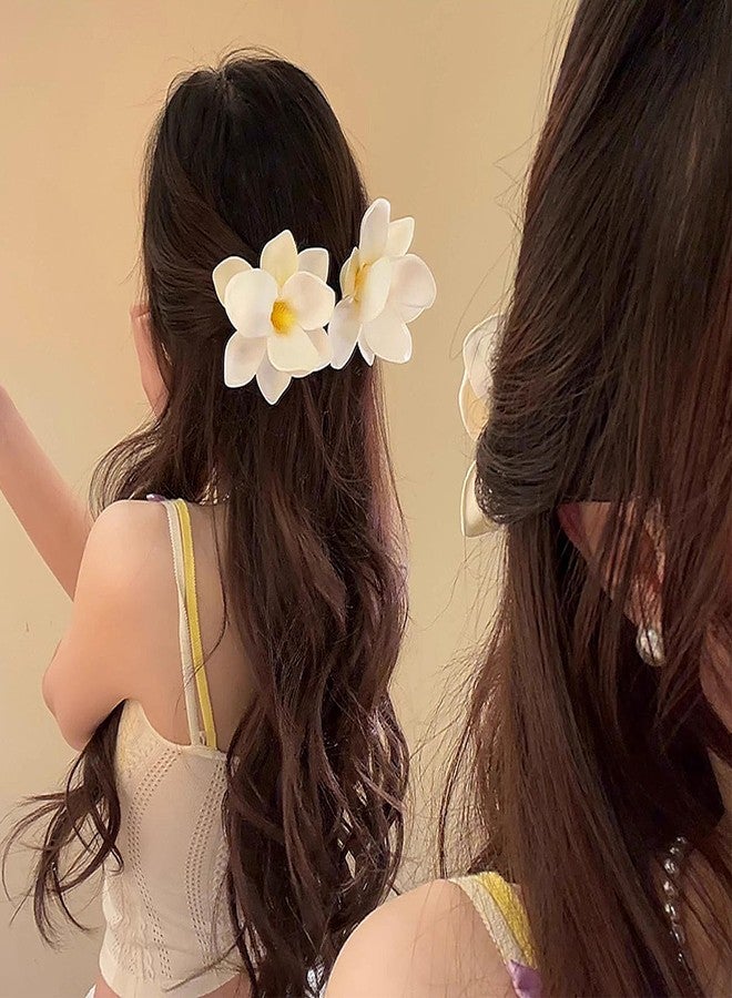 TUCEWP Hawaiian Flower Hair Clips for Women Girls White Artificial Tropical Plumeria Floral Barrettes Big Foam Frangipani Magnolia Flower Headpieces Luau Beach Pool Vacation Wedding Hair Accessories - Image 2