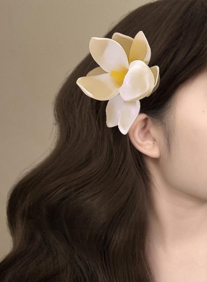 TUCEWP Hawaiian Flower Hair Clips for Women Girls White Artificial Tropical Plumeria Floral Barrettes Big Foam Frangipani Magnolia Flower Headpieces Luau Beach Pool Vacation Wedding Hair Accessories - Image 4
