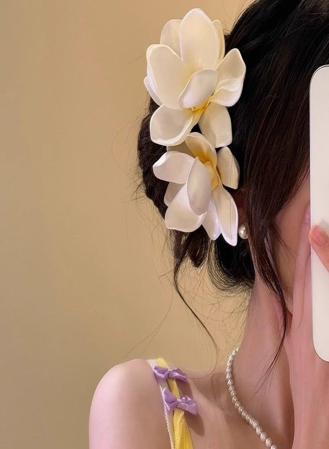 TUCEWP Hawaiian Flower Hair Clips for Women Girls White Artificial Tropical Plumeria Floral Barrettes Big Foam Frangipani Magnolia Flower Headpieces Luau Beach Pool Vacation Wedding Hair Accessories - Image 3