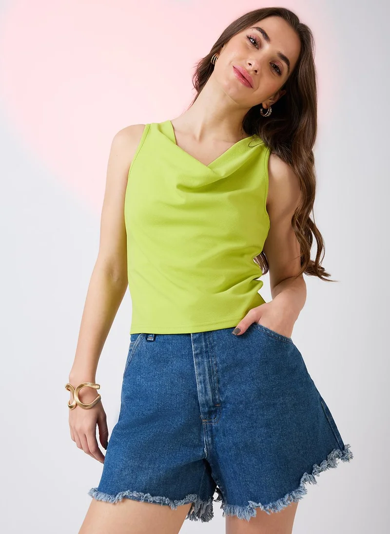 جلو باص بلوزة نسائية بدون أكمام بياقة ملتفة