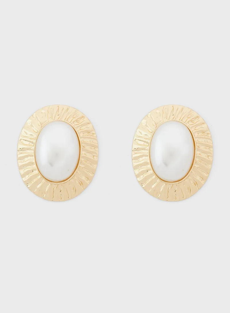 ELLA Oval Pearl Textured Stud