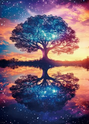 Larkipuzz Colorful Starry Night Tree Jigsaw Puzzle 1000 Piece for Adult Beautiful Galaxy Nature Landscape Jigsaw Puzzles Aesthetic Plant Pretty Scenery Puzzle - Image 1