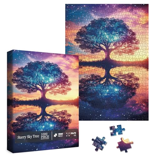 Larkipuzz Colorful Starry Night Tree Jigsaw Puzzle 1000 Piece for Adult Beautiful Galaxy Nature Landscape Jigsaw Puzzles Aesthetic Plant Pretty Scenery Puzzle - Image 5