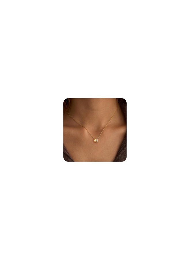 SWRNR Gold Necklace For Women Dainty 14K Gold Plated Circle Pendant Necklaces For Women Trendy Simple Interlocking Ring Necklaces Hypoallergenic Choker Sun Cubic Zirconia Necklace Fashion Jewelry Gift - Image 1