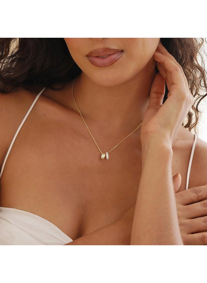 SWRNR Gold Necklace For Women Dainty 14K Gold Plated Circle Pendant Necklaces For Women Trendy Simple Interlocking Ring Necklaces Hypoallergenic Choker Sun Cubic Zirconia Necklace Fashion Jewelry Gift - Image 3