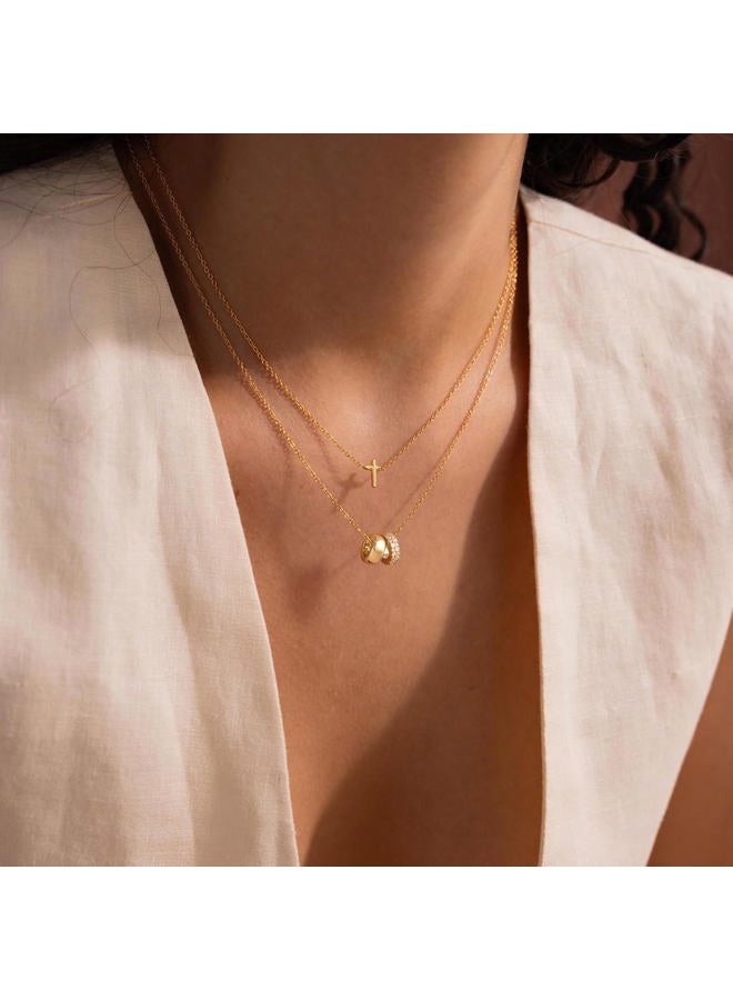 SWRNR Gold Necklace For Women Dainty 14K Gold Plated Circle Pendant Necklaces For Women Trendy Simple Interlocking Ring Necklaces Hypoallergenic Choker Sun Cubic Zirconia Necklace Fashion Jewelry Gift - Image 5