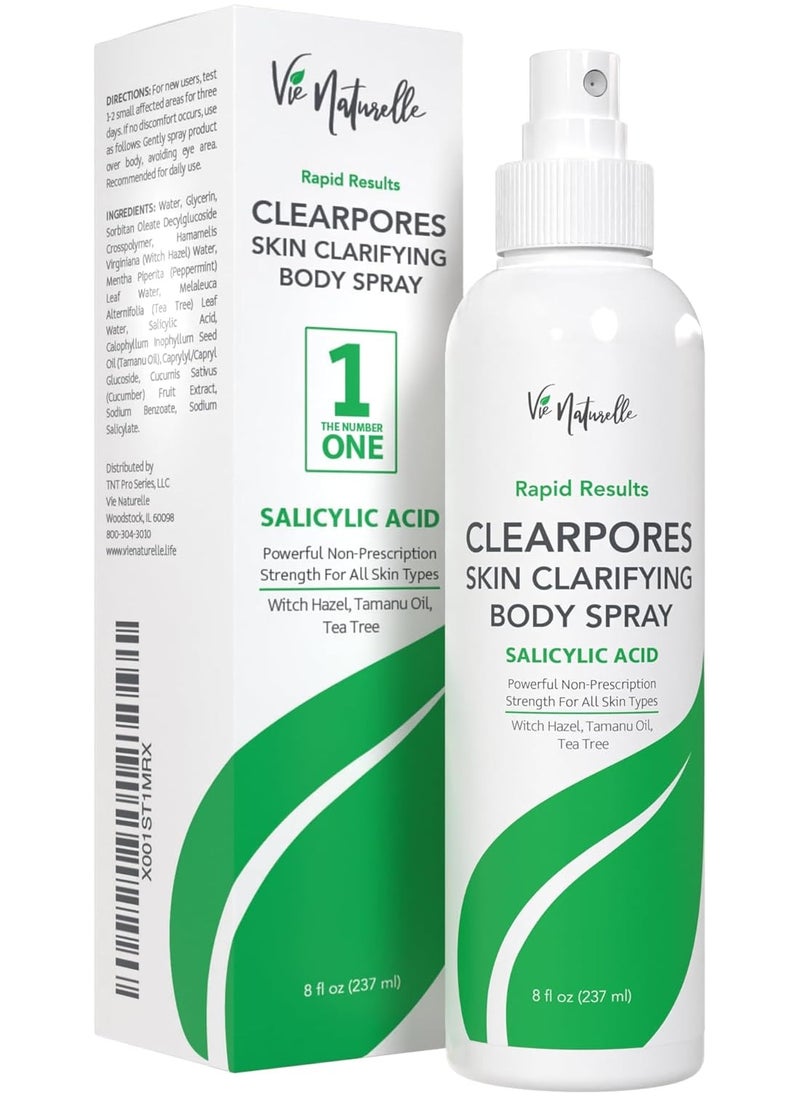 Vie Naturelle Body Acne Spray Treatment with Tea Tree Oil and Salicylic Acid for Men and Women and Teens 8fl ox 237ml  - Image 1