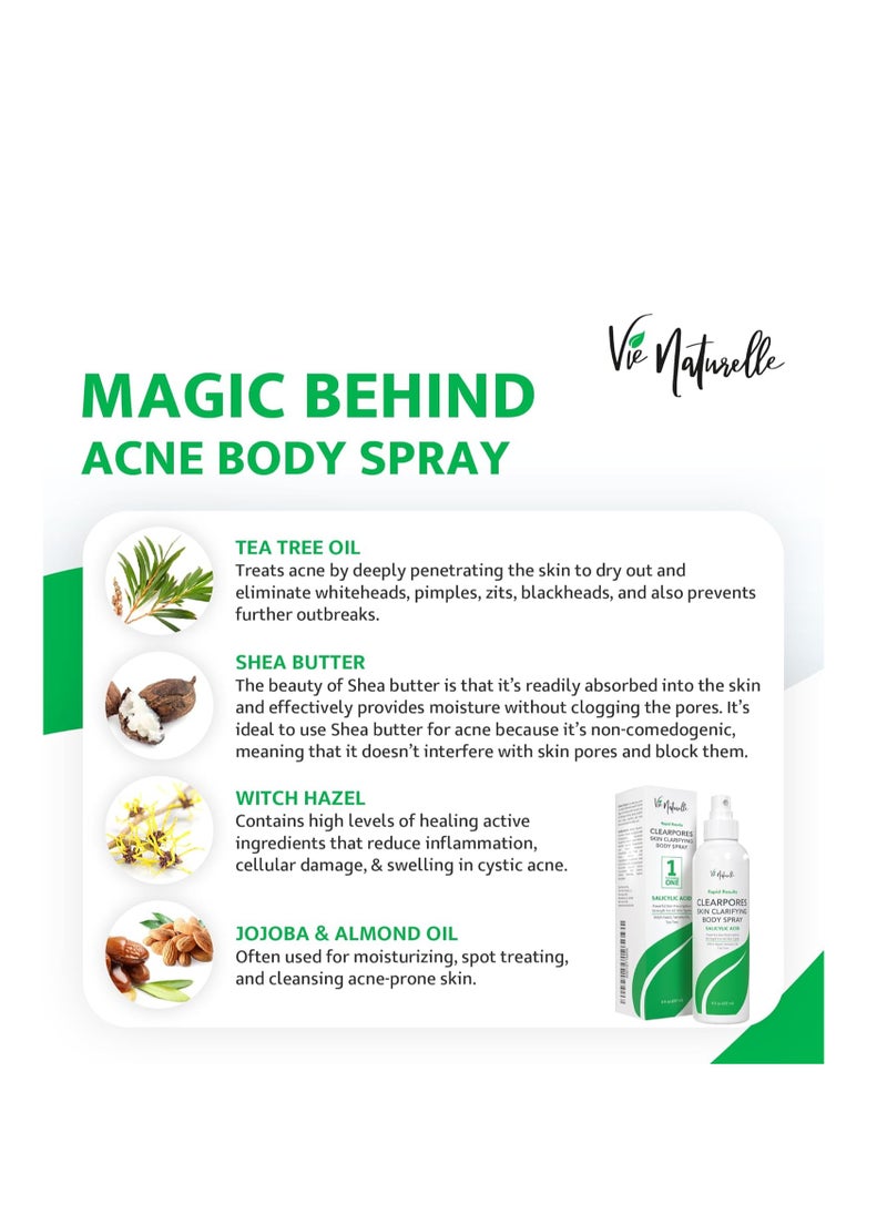 Vie Naturelle Body Acne Spray Treatment with Tea Tree Oil and Salicylic Acid for Men and Women and Teens 8fl ox 237ml  - Image 2