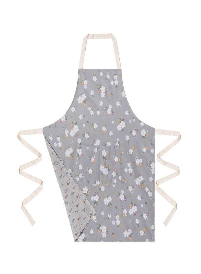 Aoomzoon Kitchen Aprons for Women with 2 Pockets,Double Sided Vintage Adjustable Apron for Gardening Cooking Arting Painting (Grey) - Image 2