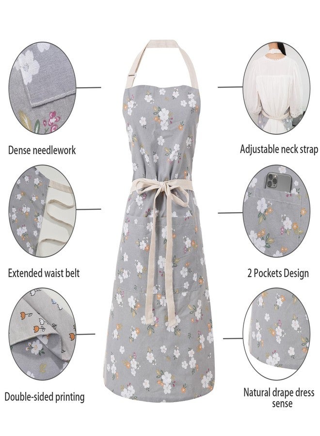 Aoomzoon Kitchen Aprons for Women with 2 Pockets,Double Sided Vintage Adjustable Apron for Gardening Cooking Arting Painting (Grey) - Image 5