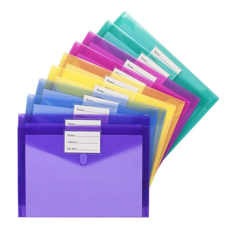 Sooez 10 Pack Plastic Envelopes Poly Envelopes, Clear Document Folders File Folders US Letter A4 Size File Envelopes with Label Pocket, Assorted Color - Image 2
