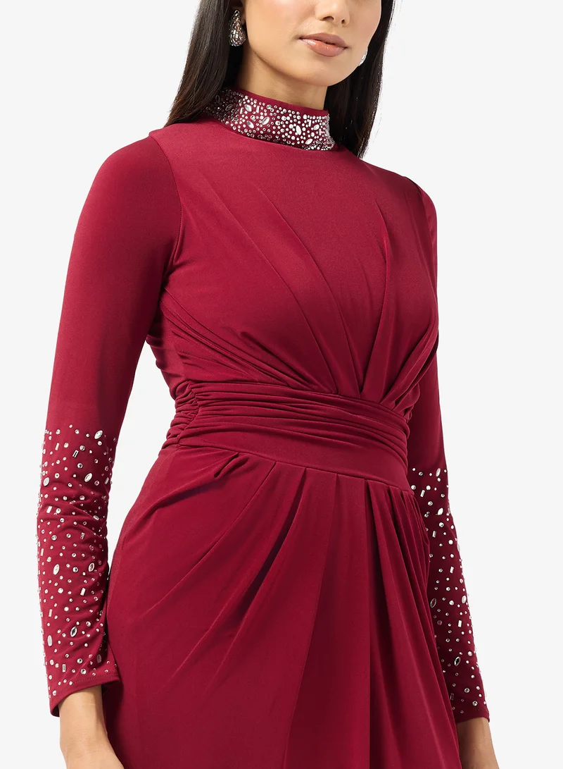 Khizana  Draped Dress With Embellished Neck for Women | Best Price UAE