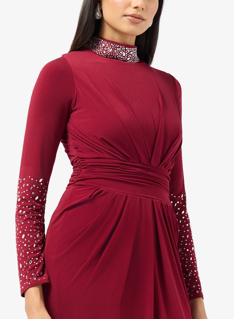 Khizana Draped Dress With Embellished Neck - Image 3