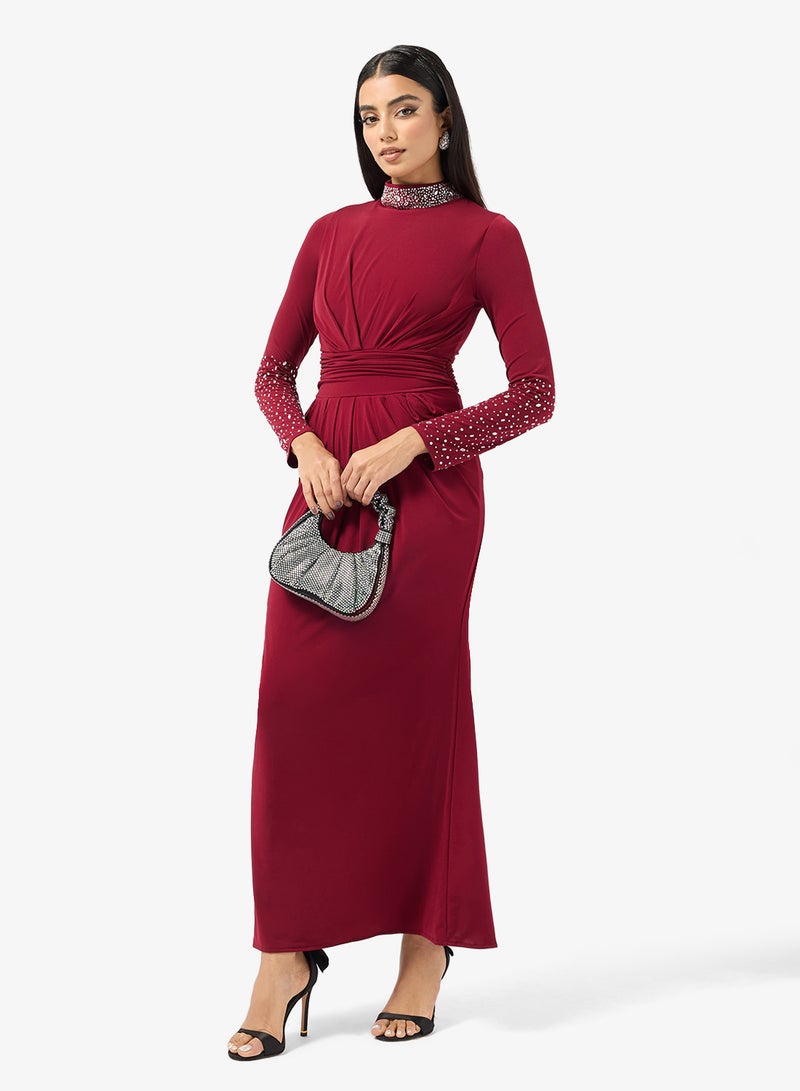 Khizana Draped Dress With Embellished Neck - Image 1