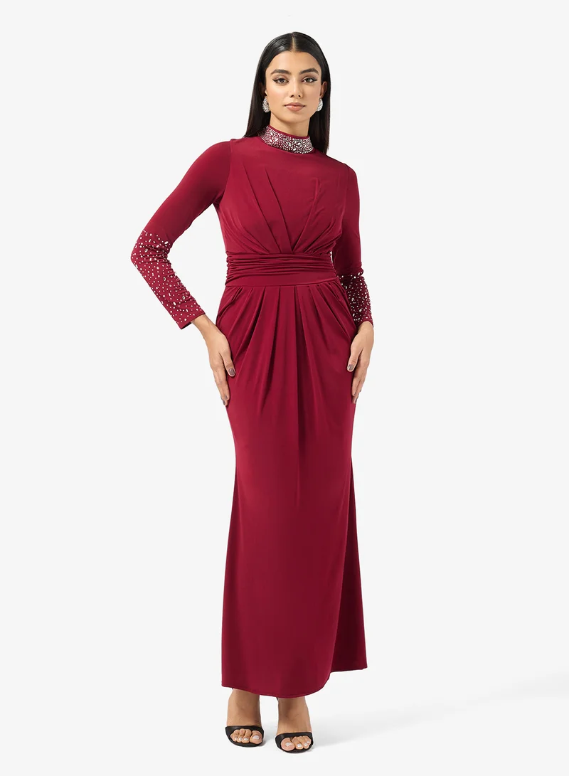Khizana  Draped Dress With Embellished Neck for Women | Best Price UAE