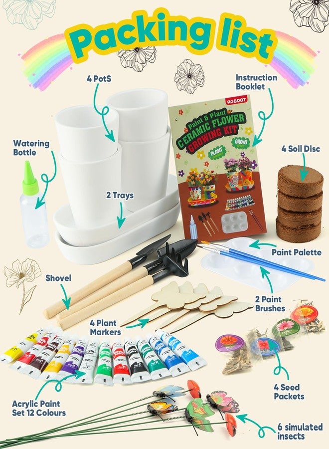 RGBDOT Kids Gardening Kit with Paintable Ceramic Flower Pots - DIY Arts and Crafts Gifts for Girls Ages 6-10 - Fun Indoor Activity Toys & Christmas Birthday Gift for Kids Home Decor - Image 2
