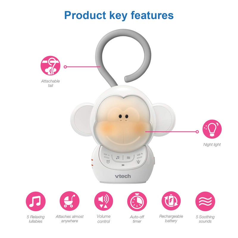 VTech Communications BC8211 Myla The Monkey Baby Sleep Soother with a White Noise Sound Machine Featuring 5 Soft Ambient Sounds, 5 Calming Melodies & Soft-Glow Night Light, 1 Count (Pack of 1) - Image 2