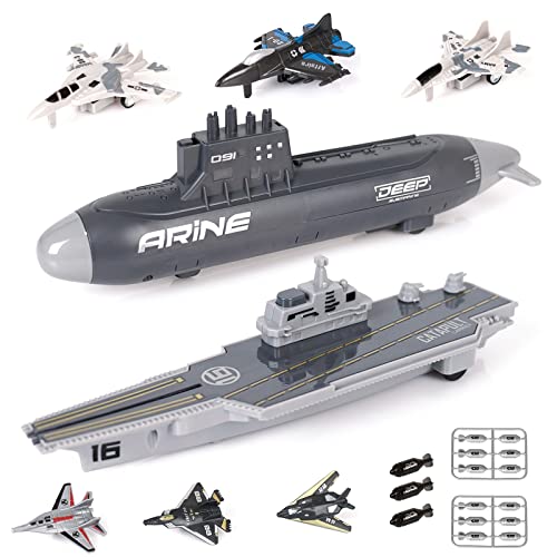 Crelloci Aircraft Carrier Military Naval Ship Toy Play Set with Small Scale Model Planes Fighter Jets Battleship and Supply Ship for Kids Boy Girl Age 5 Party Favors Gifts - Image 1