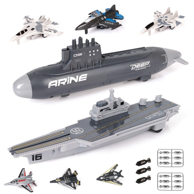 Crelloci Aircraft Carrier Military Naval Ship Toy Play Set with Small Scale Model Planes Fighter Jets Battleship and Supply Ship for Kids Boy Girl Age 5 Party Favors Gifts - Image 2