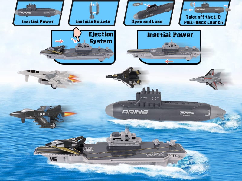 Crelloci Aircraft Carrier Military Naval Ship Toy Play Set with Small Scale Model Planes Fighter Jets Battleship and Supply Ship for Kids Boy Girl Age 5 Party Favors Gifts - Image 3