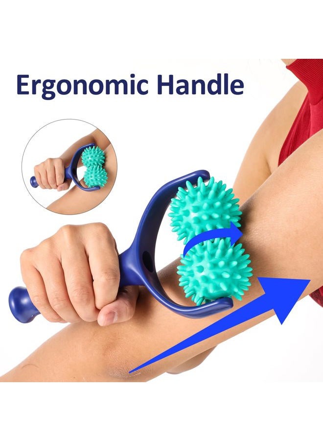 APLZGMG Handheld Spiky Massage Balls Rollers, 2 Wheel Spiky Massage Ball Rollers Silicone Manual Massage Roller with Handle Pressure Point Muscle Massage Tool for Foot Arm Body Neck Leg Pain Pressure Relief - Image 4