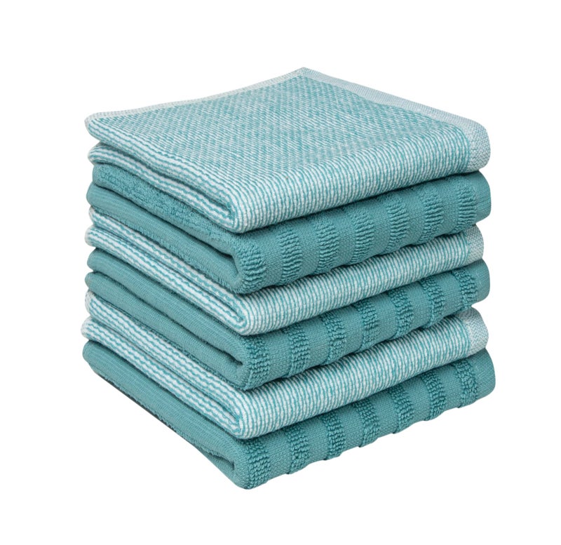 Bumble Towels Bumble Premium Dish Cloths 13"x13" (6 Pack) | 100% Natural Ring Spun Cotton | 400 GSM | Highly Absorbent & Soft |Yarn Dyed & Solid Dyed Terry Dish Cloth Set - Aqua - Image 1