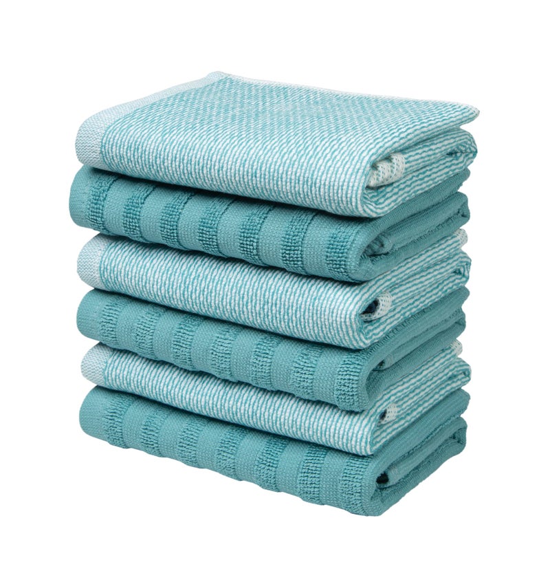 Bumble Towels Bumble Premium Dish Cloths 13"x13" (6 Pack) | 100% Natural Ring Spun Cotton | 400 GSM | Highly Absorbent & Soft |Yarn Dyed & Solid Dyed Terry Dish Cloth Set - Aqua - Image 5