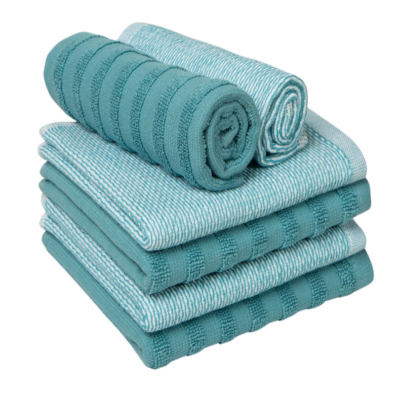 Bumble Towels Bumble Premium Dish Cloths 13"x13" (6 Pack) | 100% Natural Ring Spun Cotton | 400 GSM | Highly Absorbent & Soft |Yarn Dyed & Solid Dyed Terry Dish Cloth Set - Aqua - Image 4