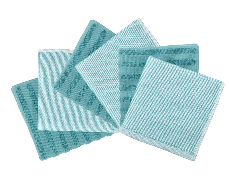 Bumble Towels Bumble Premium Dish Cloths 13"x13" (6 Pack) | 100% Natural Ring Spun Cotton | 400 GSM | Highly Absorbent & Soft |Yarn Dyed & Solid Dyed Terry Dish Cloth Set - Aqua - Image 3