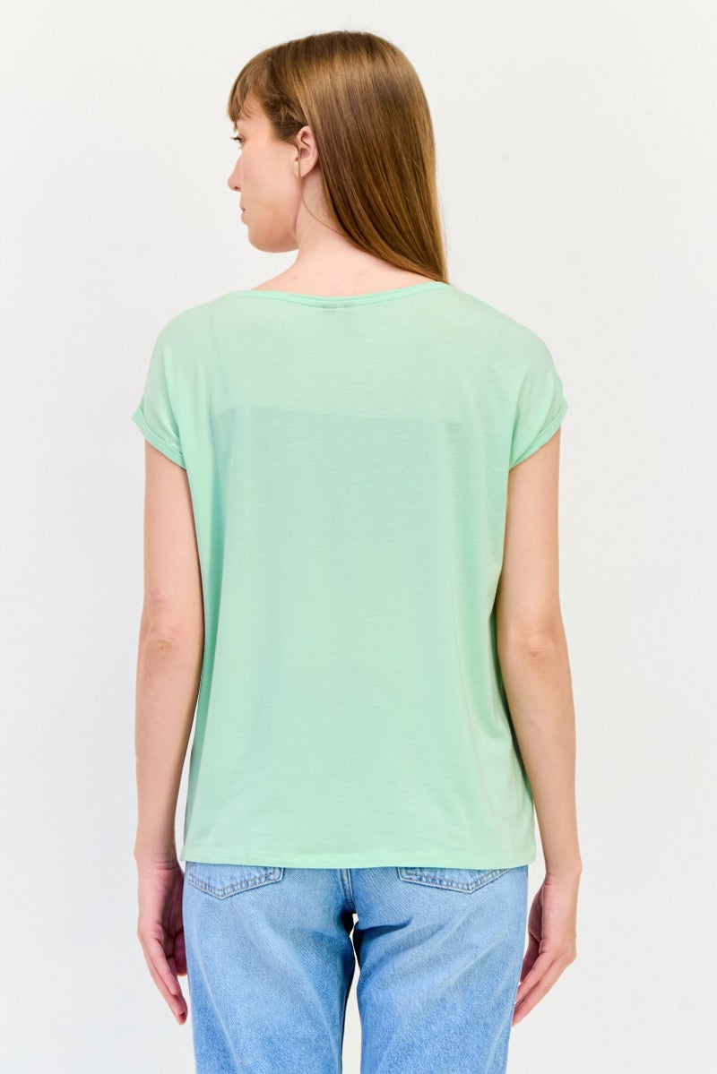 VERO MODA تي شيرتات نسائية بأكمام قصيرة و ياقة دائرية، أخضر - Image 2