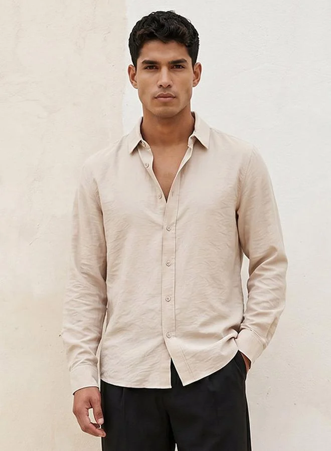 Splash FAV Basic Regular Fit Collared Crinkled Textured Long Sleeves Shirt