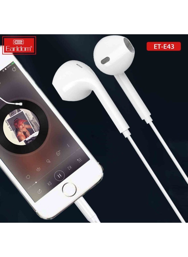 Earldom ET-E43 Wired Stereo Earphones with Mic 3.5mm Jack In-Ear Headphones with HD Sound, Deep Bass & Inline Control Universal Compatibility for Mobile, Tablet & Laptop White - Image 2