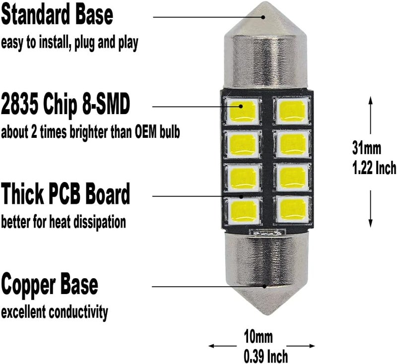Yoper Interior Dome Map Light LED Kit for 2016-2021 Toyota Tacoma - Bright White 6000K - Image 2