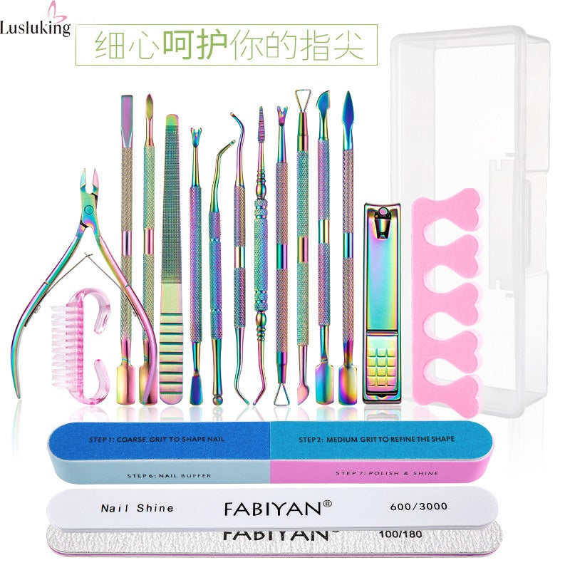 Stainless Steel Color Titanium Multi-Piece Nail Art Tool Armor-Removing Steel Push Manicure Nail Art Tool Set Nursing Kit - Image 3