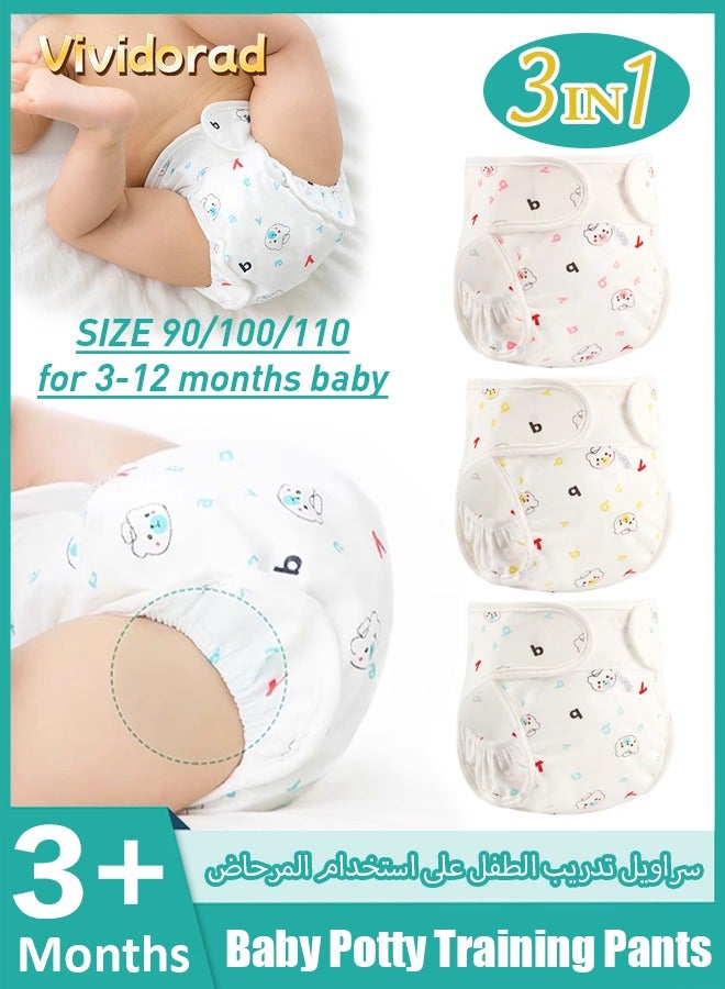 Vividorad 3 Piece Baby Potty Training Pants,Potty Training Underwear,Cloth Diaper for Boy and Girls, Breathable Potty Training Underwear, 6 Layers Breathable Cotton Absorbent Trainer Pants for Toddler Baby Boys Girls Waterproof,Size 90/100 / 110  - Image 1