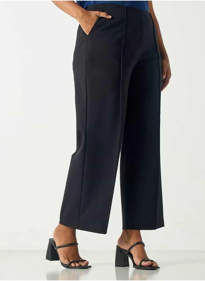 Ulla Popken Plus Size Ulla Popken Pants with Button Closure and Pockets