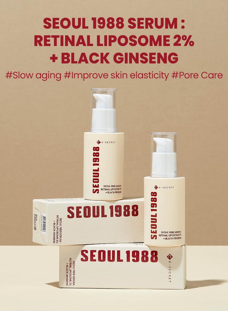 K-SECRET SEOUL 1988 Serum : Retinal Liposome 2% + Black Gingeng, 30ml/1.01fl.oz | 58% Black Gingeng Extract with Retinal, Bakuchiol, Vitamin C & 3 Peptides for Wrinkle Care | Korean Skincare | - Image 2