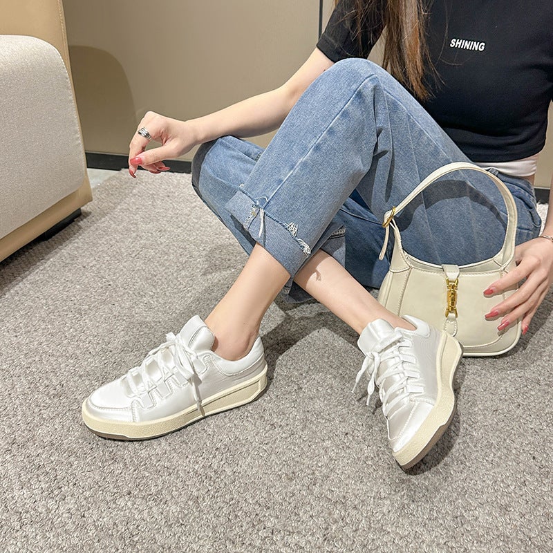 Casual Shoes Miu Board Shoes 2024 Spring Round Head Muffin Fashion Thick Bottom Small White Shoes Sneaker 41-44 Yards - Image 4