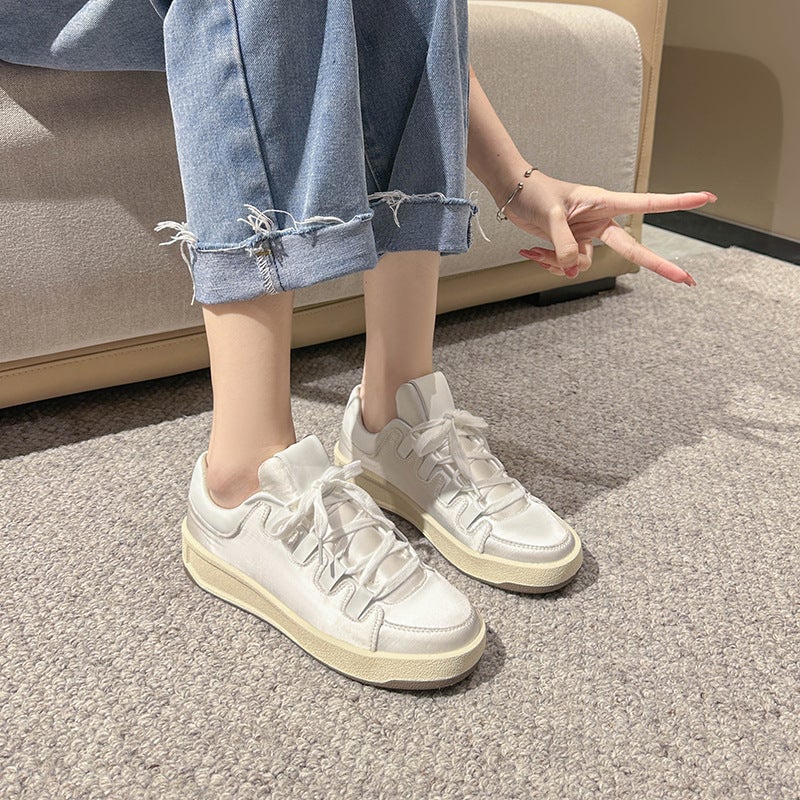 Casual Shoes Miu Board Shoes 2024 Spring Round Head Muffin Fashion Thick Bottom Small White Shoes Sneaker 41-44 Yards - Image 3