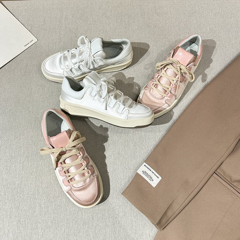 Casual Shoes Miu Board Shoes 2024 Spring Round Head Muffin Fashion Thick Bottom Small White Shoes Sneaker 41-44 Yards - Image 5
