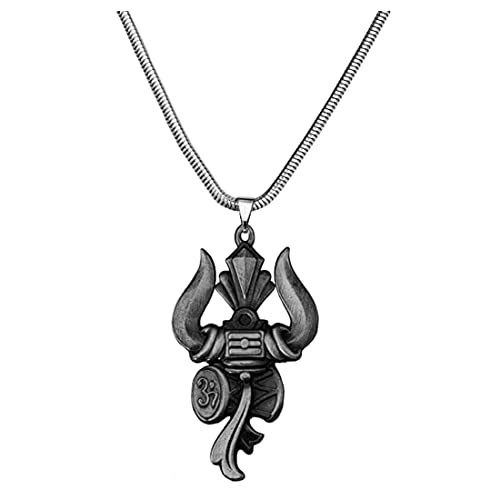 AFH Lord Shiva Om Trishul Damaru Grey Locket with Snake Chain Religious Décor Hanging Ornament - Image 1