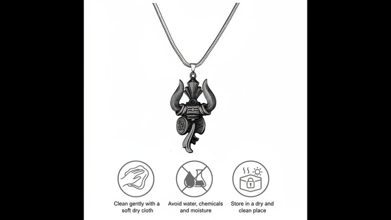 AFH Lord Shiva Om Trishul Damaru Grey Locket with Snake Chain Religious Décor Hanging Ornament - Image 4