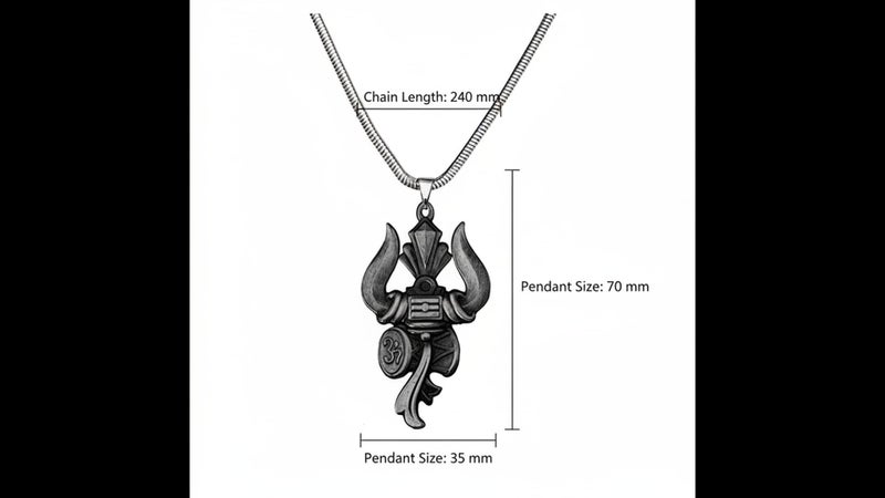 AFH Lord Shiva Om Trishul Damaru Grey Locket with Snake Chain Religious Décor Hanging Ornament - Image 2