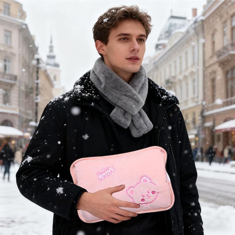 زجاجة ماء ساخن كهربائية وردية قابلة لإعادة الشحن مع غطاء مخملي لتشنجات الدورة الشهرية وآلام العضلات - Image 4