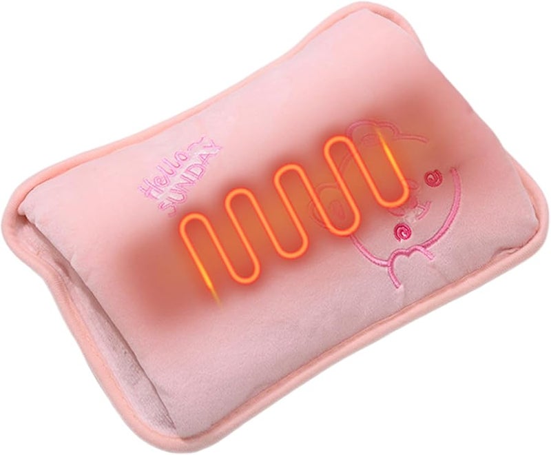 زجاجة ماء ساخن كهربائية وردية قابلة لإعادة الشحن مع غطاء مخملي لتشنجات الدورة الشهرية وآلام العضلات - Image 3