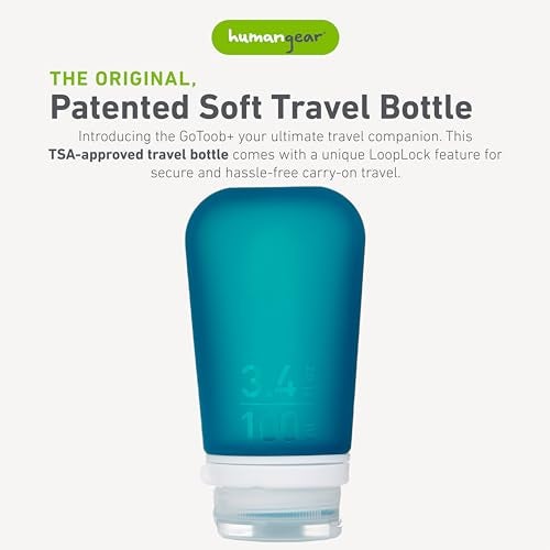 humangear GoToob+ (Large) | Refillable Silicone Travel Bottle | Locking Lid | Food-Safe Material | Teal, Large (3.4 fl.oz.; 100ml) - Image 2