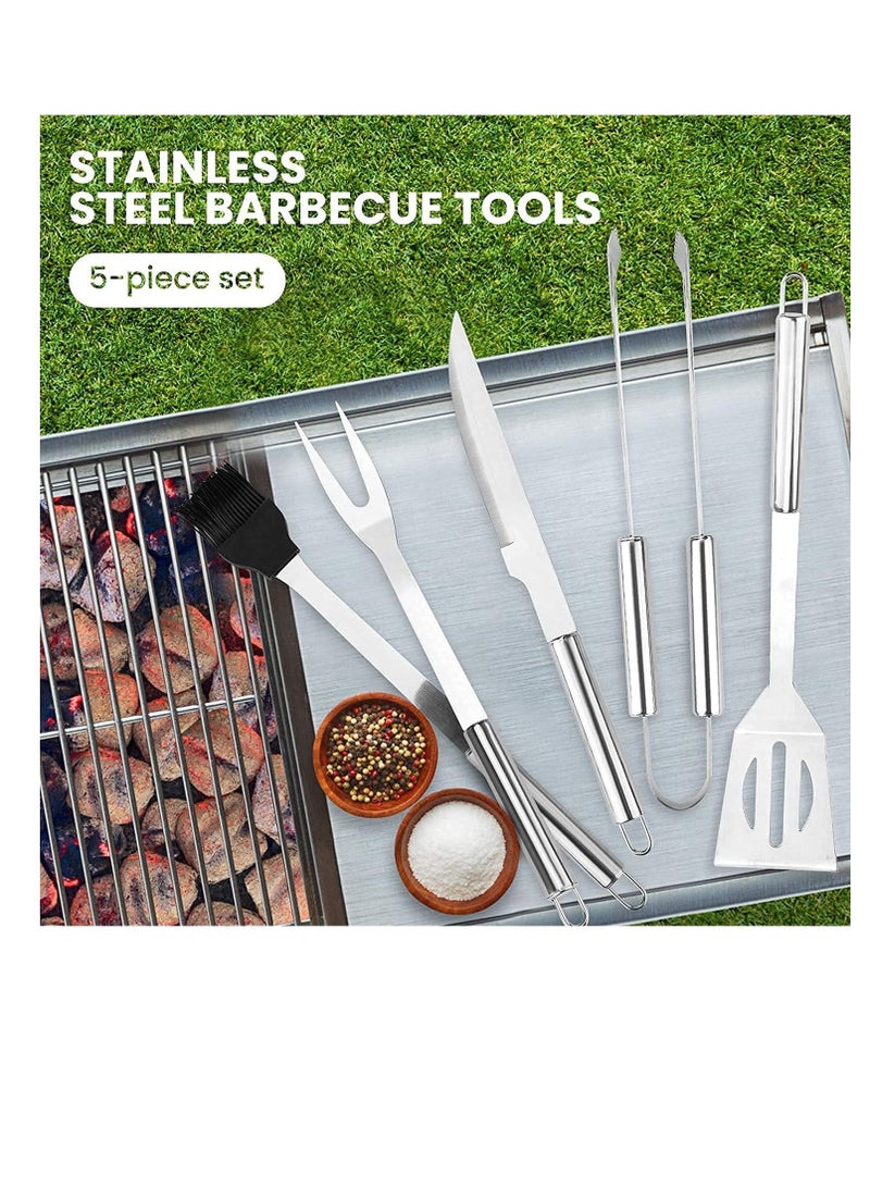 Excefore BBQ Tools Set, 5pcs Stainless Steel Portable Grill Accessories, for Home Patio Backyard Grilling Lawn Camping Hiking, Picnics Kitchen, Grill Tool with Knife Brush Fork Spatula Tong, with Oxford Bag - Image 5