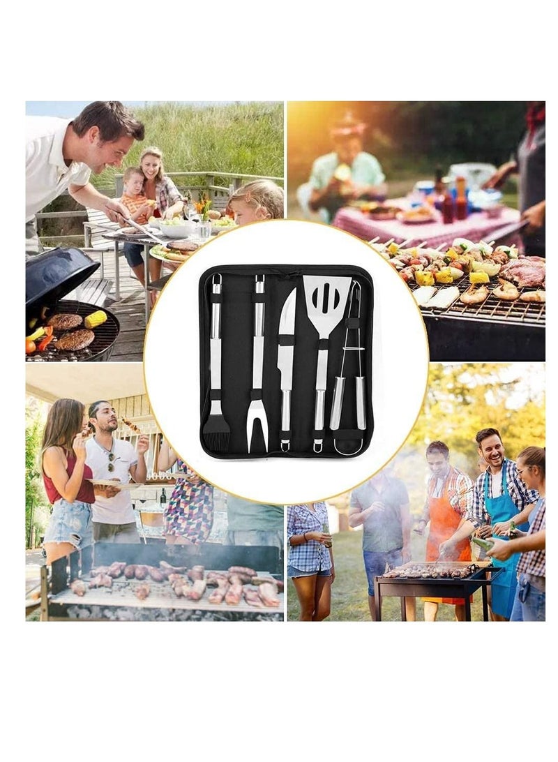 Excefore BBQ Tools Set, 5pcs Stainless Steel Portable Grill Accessories, for Home Patio Backyard Grilling Lawn Camping Hiking, Picnics Kitchen, Grill Tool with Knife Brush Fork Spatula Tong, with Oxford Bag - Image 4